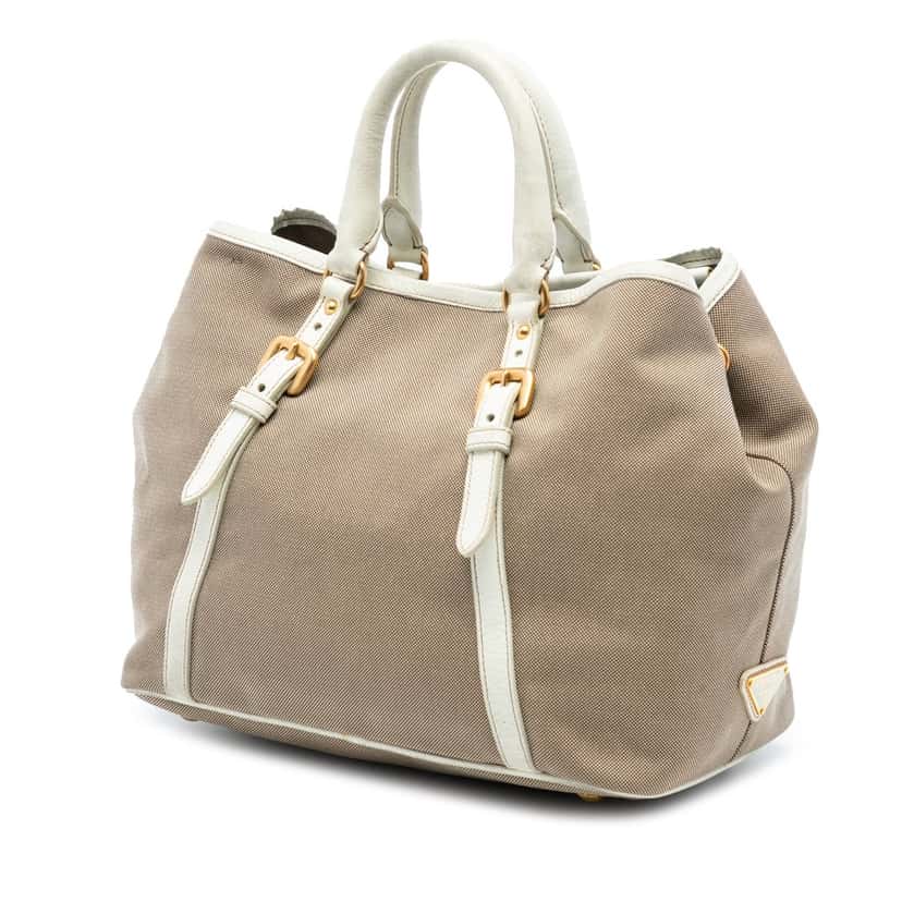 Prada Canvas Canapa Logo Bow Satchel Beige Very good condition - Back View