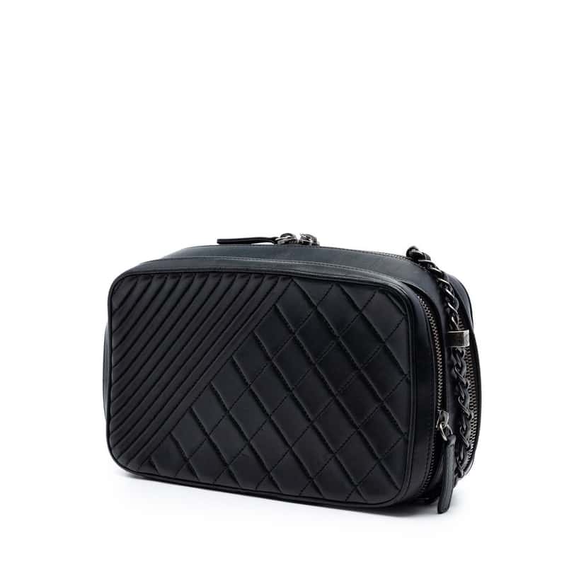 Chanel Medium Quilted Lambskin Coco Boy Camera Bag Black Leather Very good condition - Back View
