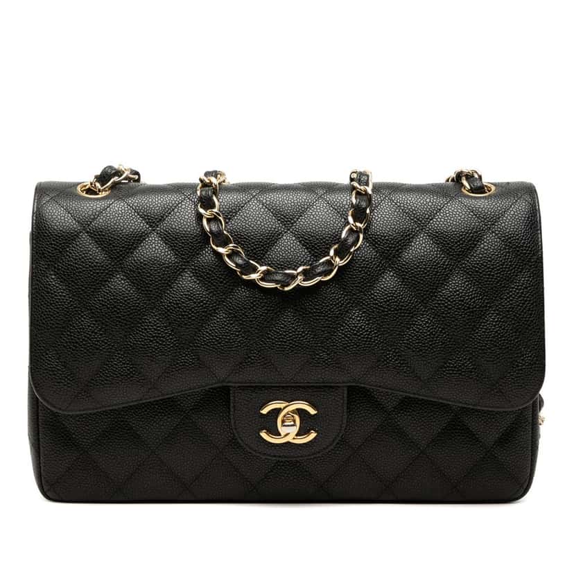 Chanel Jumbo Classic Caviar Double Flap Black Leather Very good condition - Front View
