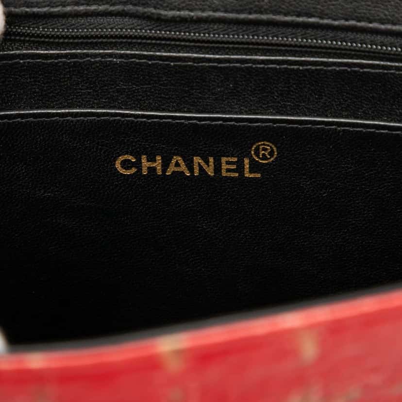 Chanel Chocolate Bar Patent Tweed Print Tote Red Leather Very good condition - Box View