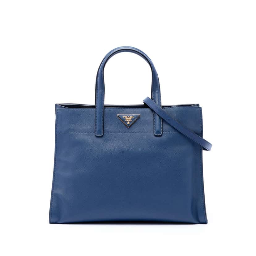 Prada Saffiano Soft Triple Pocket Tote Blue Leather Very good condition - Front View