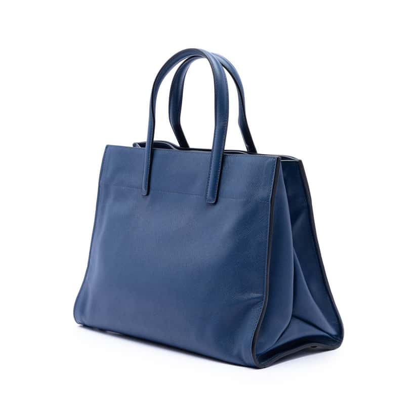 Prada Saffiano Soft Triple Pocket Tote Blue Leather Very good condition - Back View