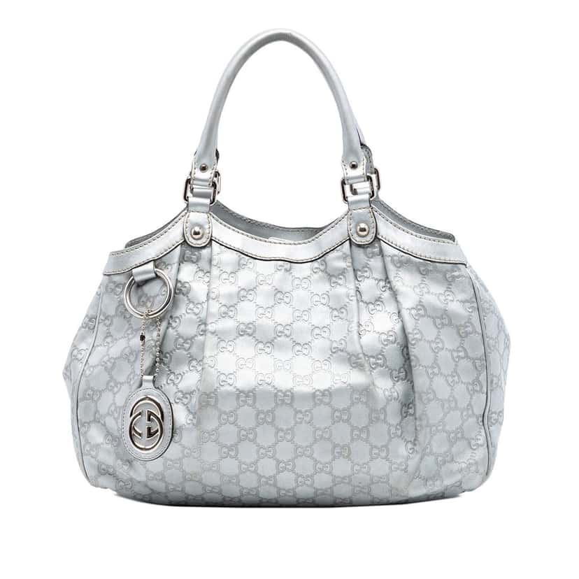 Gucci Medium Guccissima Sukey Tote Silver Leather Very good condition - Front View