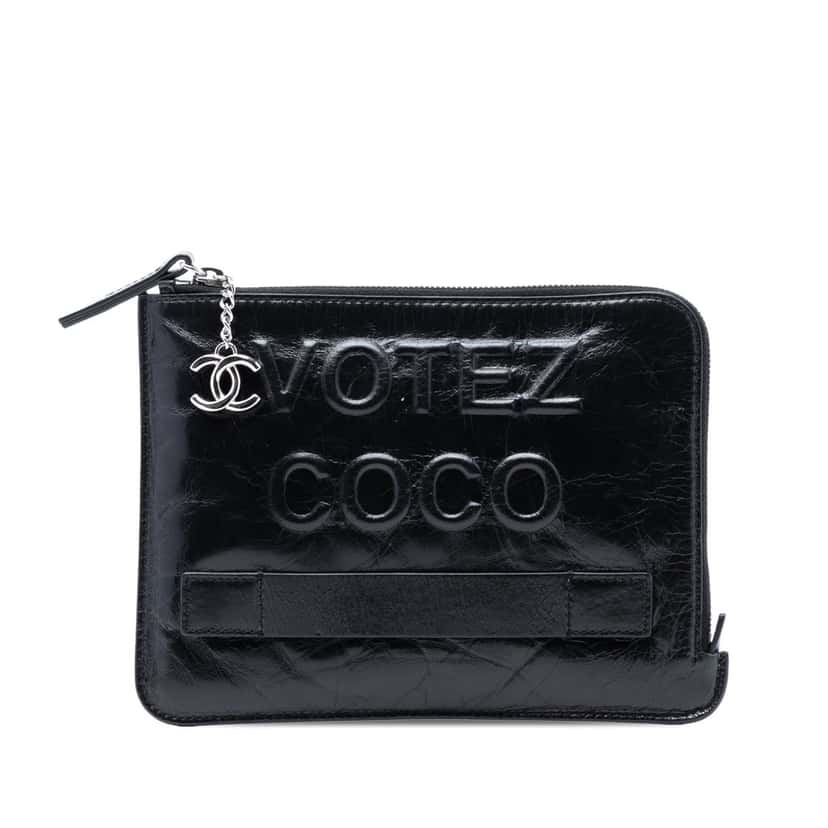 Chanel Aged Calfskin Votez Coco Clutch Black Leather Very good condition - Front View