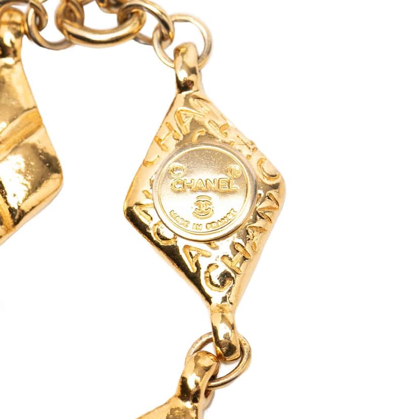 Chanel Gold Plated Quilted Diamond Shape Double Chain Bracelet Gold Metal Very good condition - Box View