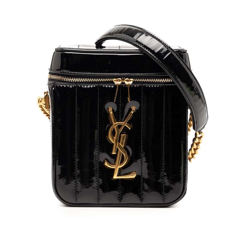 Saint Laurent Matelasse Patent Monogram Vicky Vanity Bag Black Leather Very good condition - Front View