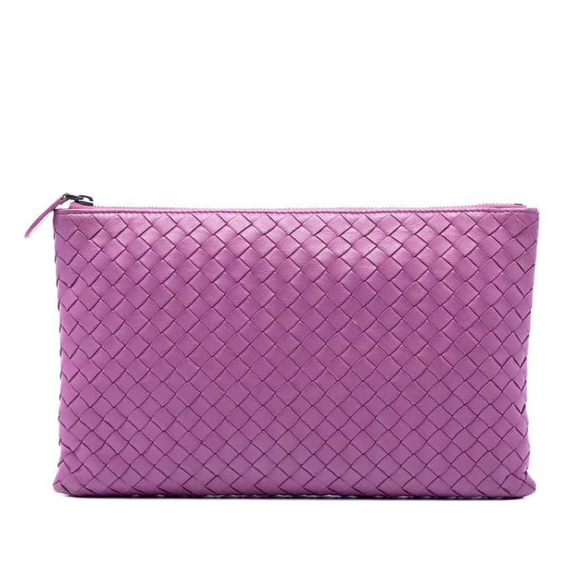Bottega Veneta Nappa Intrecciato Clutch Purple Leather Very good condition - Front View