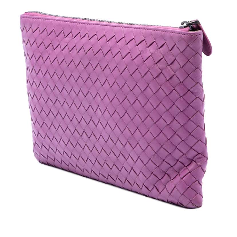 Bottega Veneta Nappa Intrecciato Clutch Purple Leather Very good condition - Back View