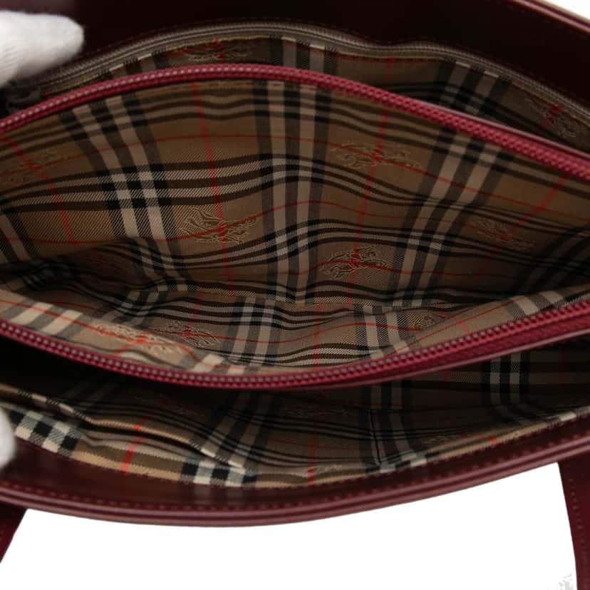 Burberry House Check Trimmed Leather Handbag Red Leather Very good condition - Model View