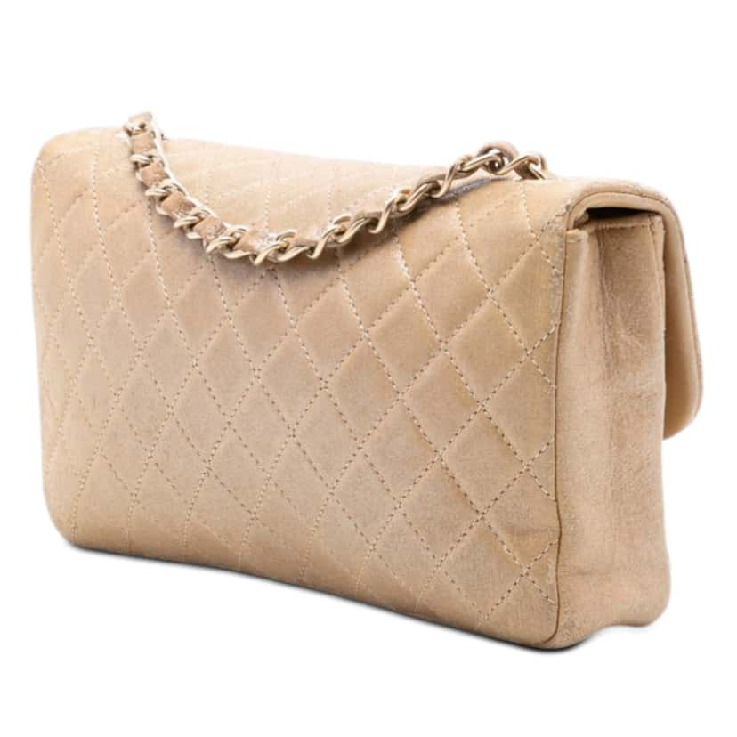 Chanel Small Quilted Iridescent Lambskin Pearl CC Crystal Flap Gold Leather Good condition - Back View
