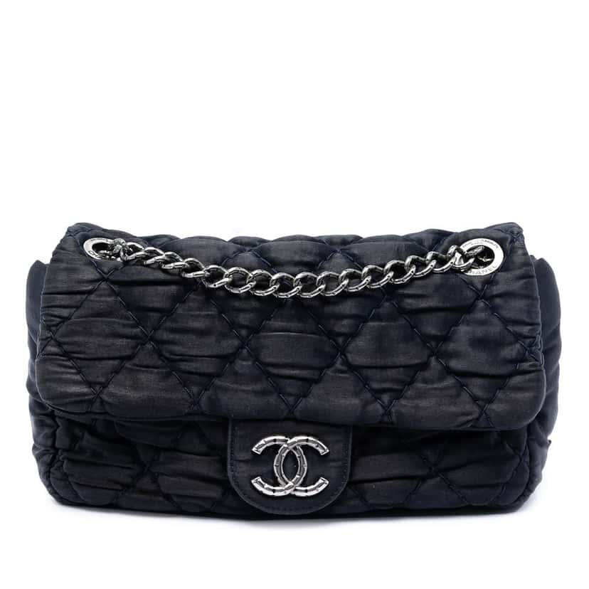 Chanel Medium CC Quilted Satin Single Flap Black Very good condition - Front View