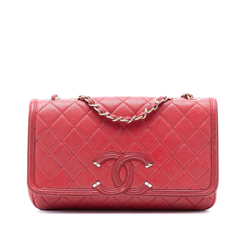 Chanel Medium Caviar CC Filigree Flap Red Leather Very good condition - Front View