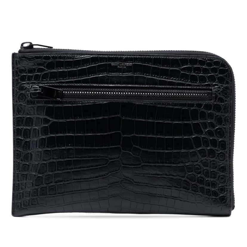 Saint Laurent Croc Embossed Leather Clutch Black Leather Very good condition - Front View