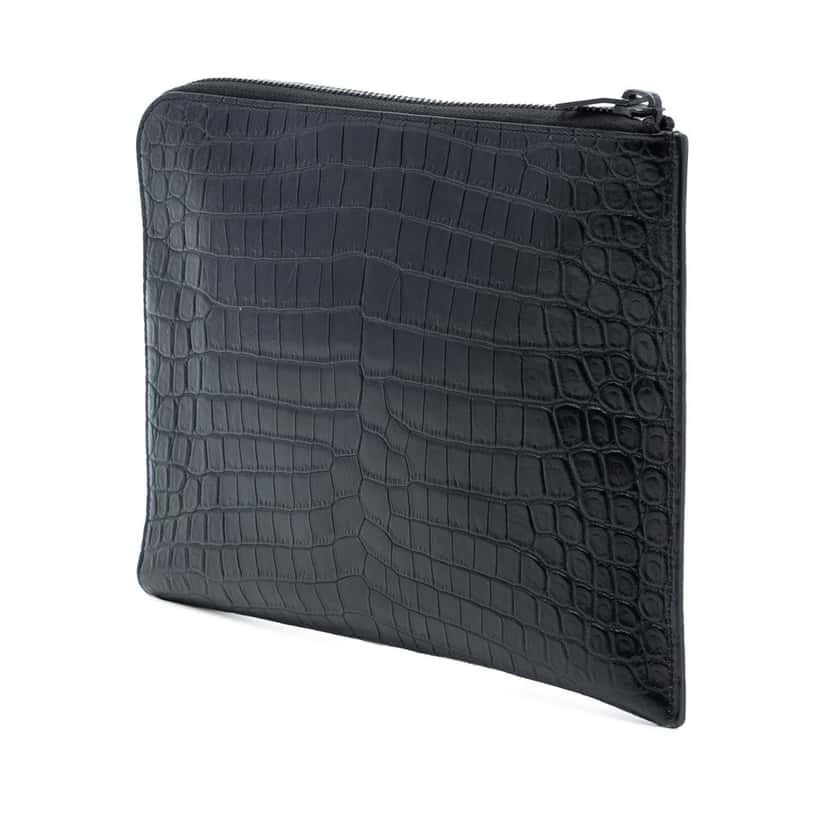Saint Laurent Croc Embossed Leather Clutch Black Leather Very good condition - Back View