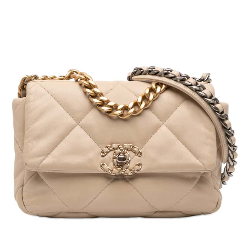 Chanel Medium Lambskin 19 Flap Beige Leather Very good condition - Front View