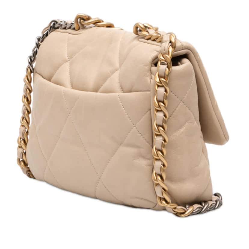 Chanel Medium Lambskin 19 Flap Beige Leather Very good condition - Back View