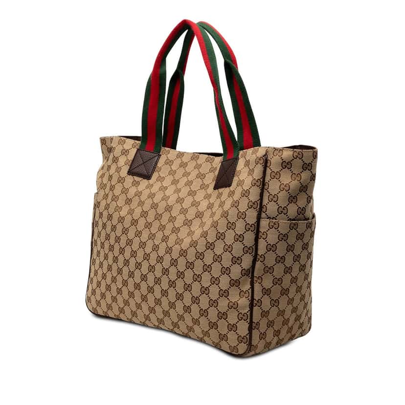 Gucci GG Canvas Web Double Pockets Tote Beige Very good condition - Back View