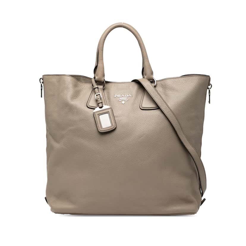 Prada Vitello Daino Side Zip Convertible Tote Brown Leather Very good condition - Front View