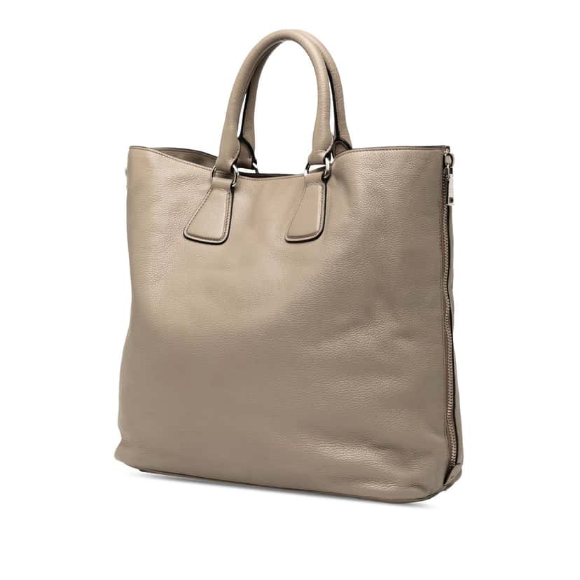 Prada Vitello Daino Side Zip Convertible Tote Brown Leather Very good condition - Back View