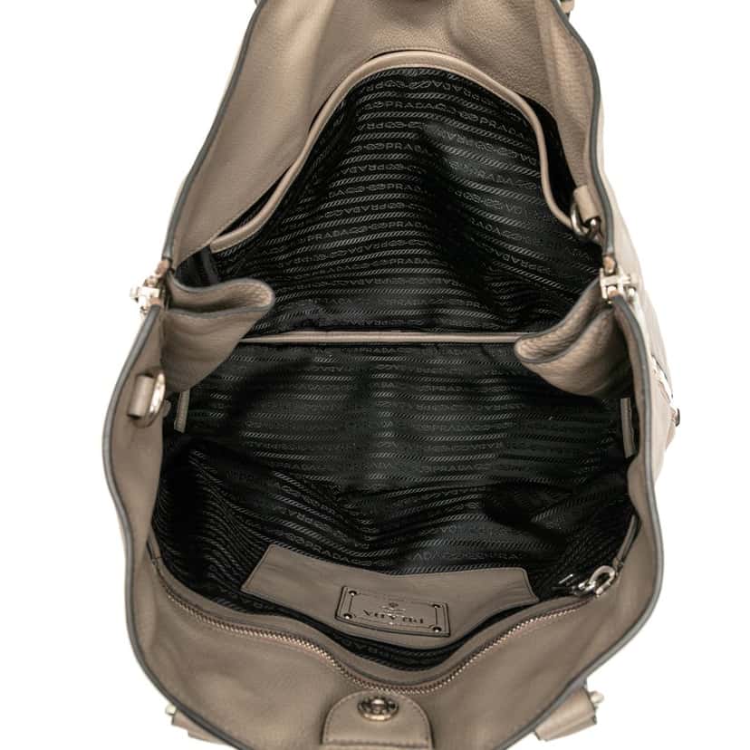Prada Vitello Daino Side Zip Convertible Tote Brown Leather Very good condition - Model View