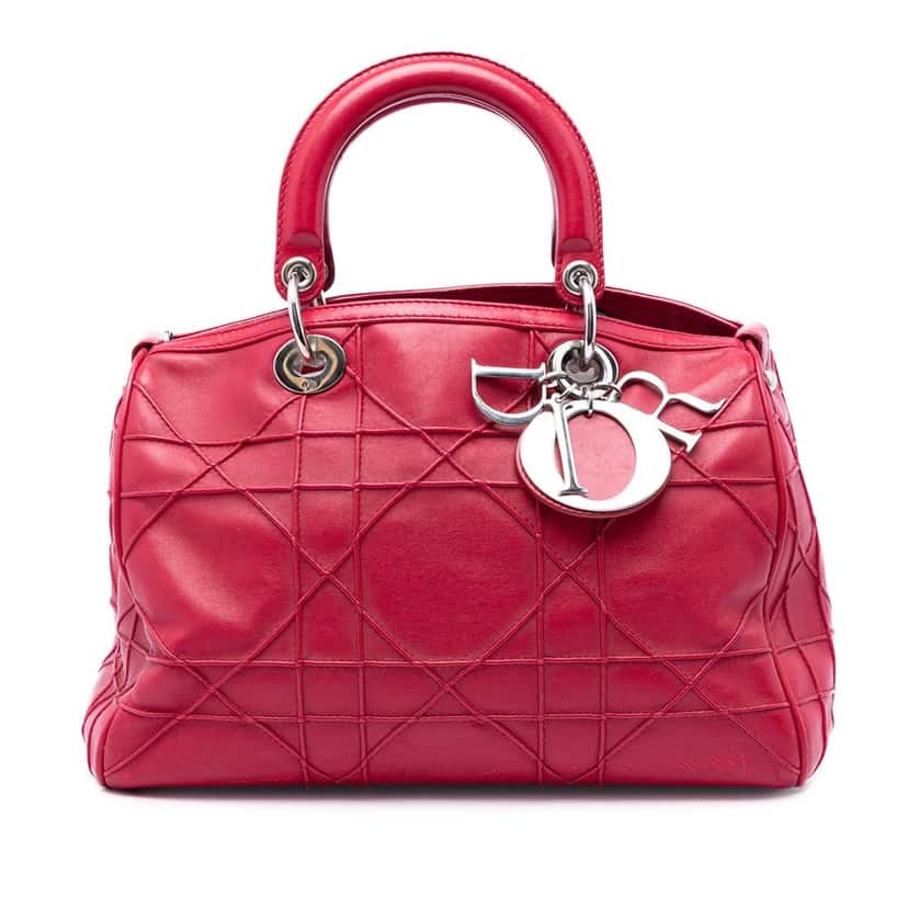 Dior Lambskin Cannage Polochon Granville Satchel Red Leather Very good condition - Front View