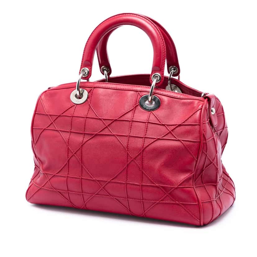 Dior Lambskin Cannage Polochon Granville Satchel Red Leather Very good condition - Back View