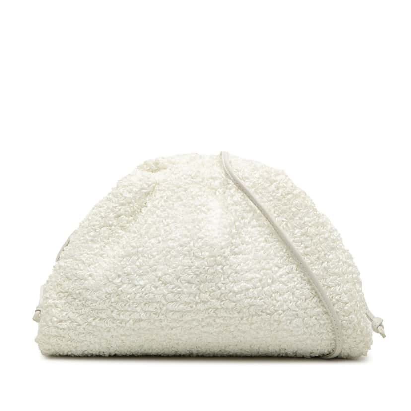 Bottega Veneta Boucle Raffia The Mini Pouch Crossbody White Very good condition - Front View