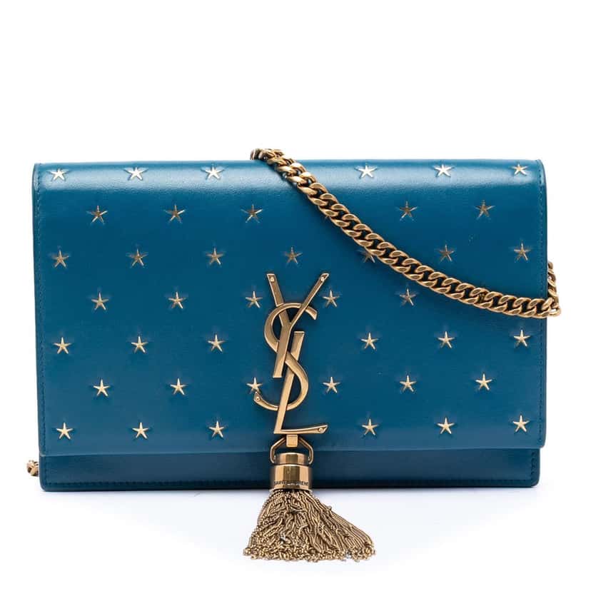 Saint Laurent Calfskin Star Print Classic Monogram Kate Tassel Wallet on Chain Blue Leather Very good condition - Front View