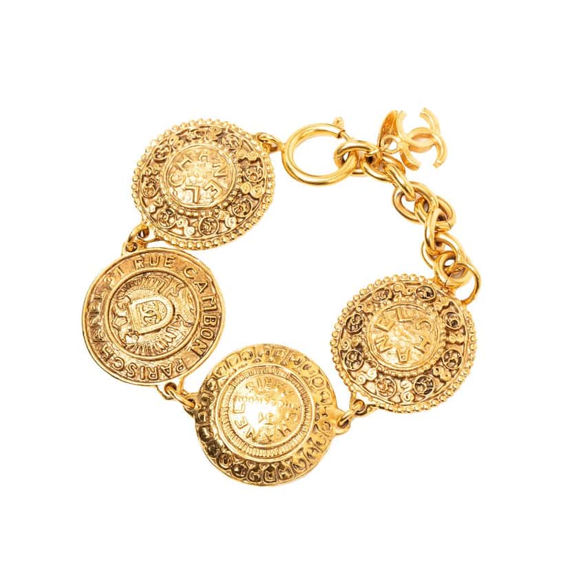 Chanel CC Gold Plated Medallion Link Bracelet Gold Metal Very good condition - Back View
