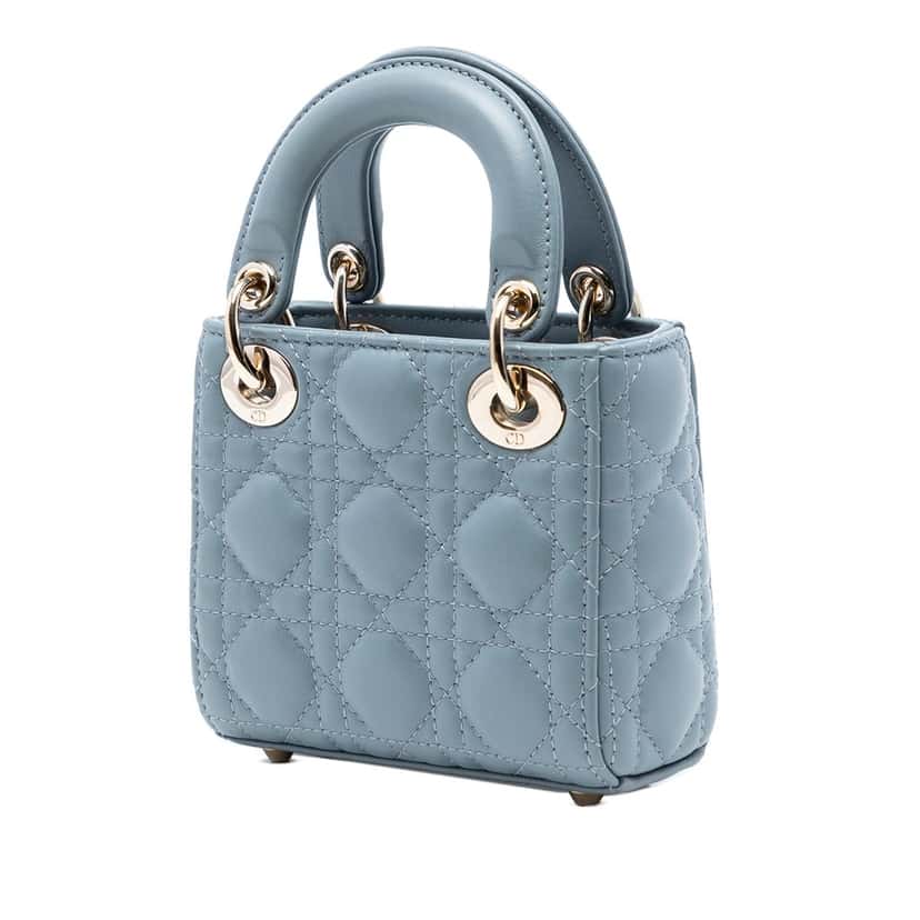 Dior Micro Lambskin Cannage Lady Dior Blue Leather Very good condition - Back View