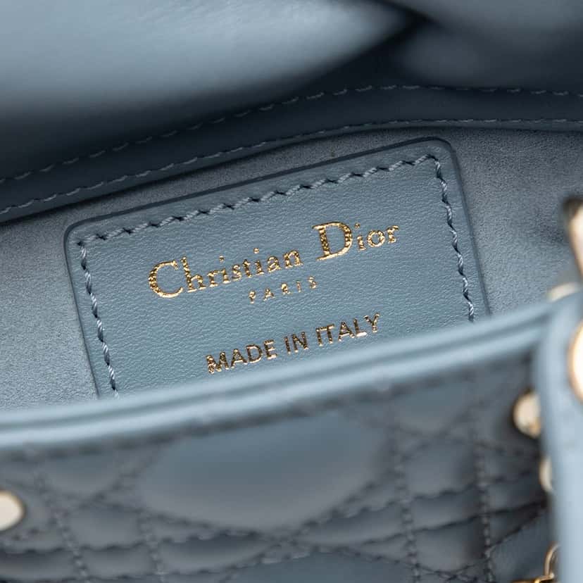 Dior Micro Lambskin Cannage Lady Dior Blue Leather Very good condition - Box View