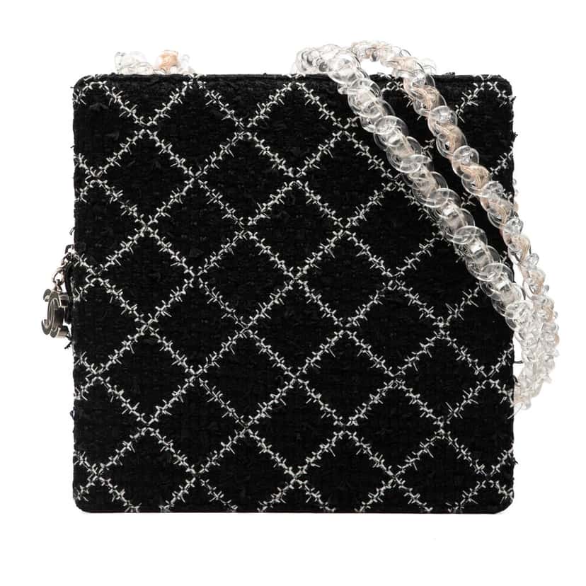 Chanel Tweed and Resin Zipped Chain Shopping Bag Black Very good condition - Front View