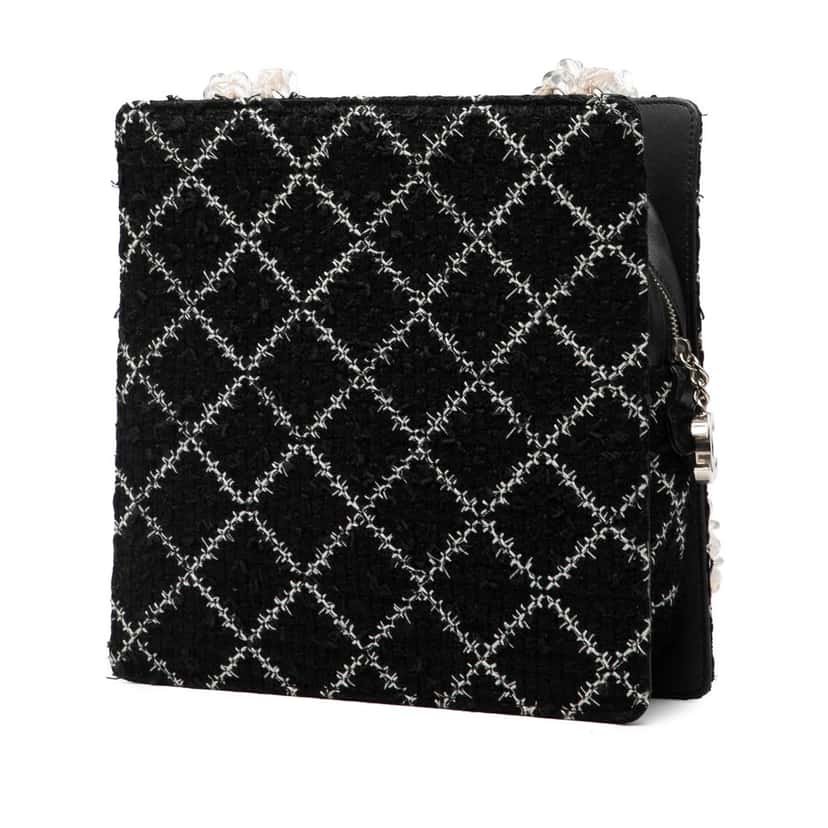 Chanel Tweed and Resin Zipped Chain Shopping Bag Black Very good condition - Back View