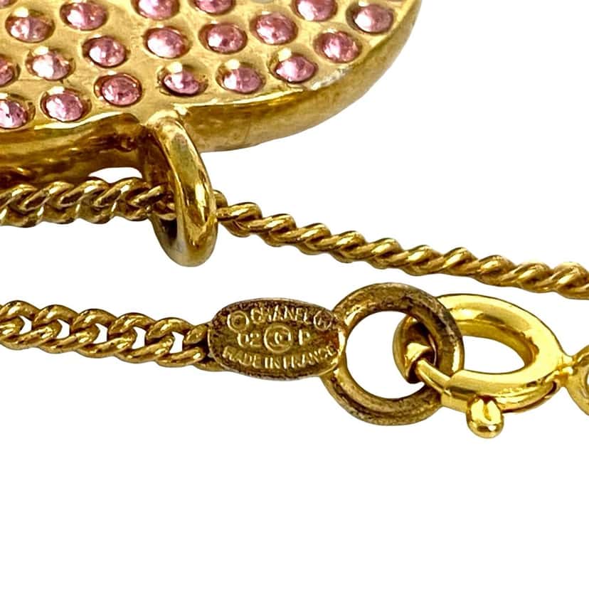 Chanel CC Gold Plated Rhinestone Pendant Necklace Gold Metal Very good condition - Inside View