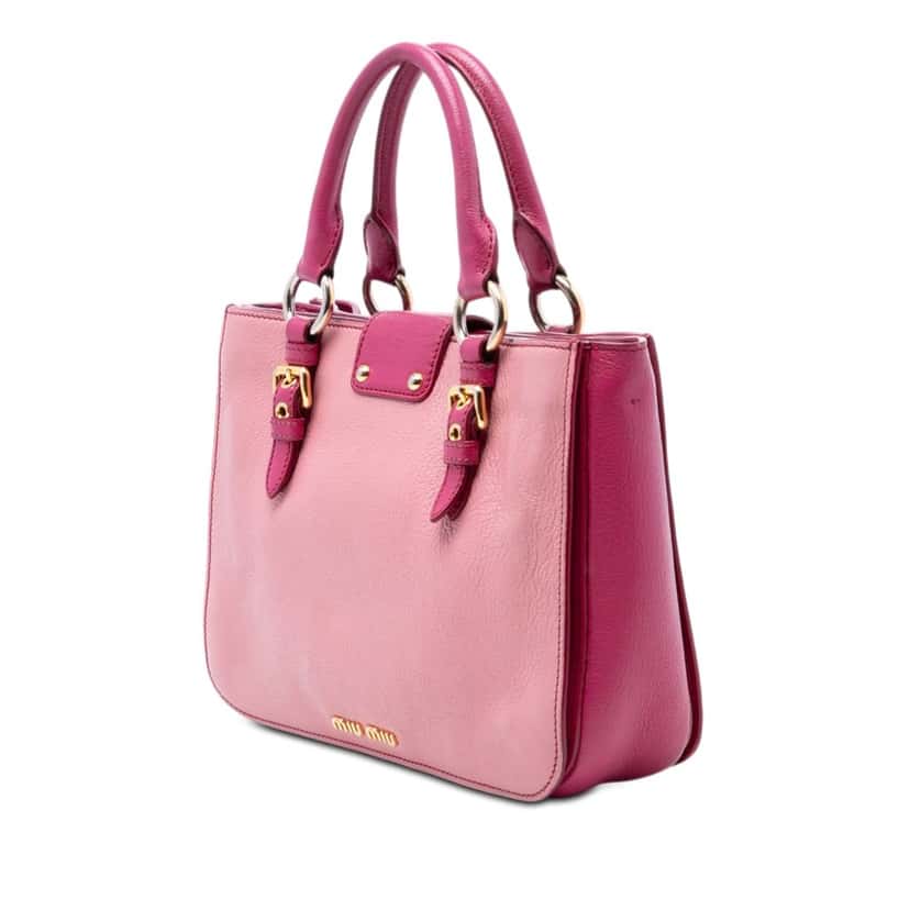 Miu Miu Bicolor Goatskin Madras Satchel Pink Leather Good condition - Back View