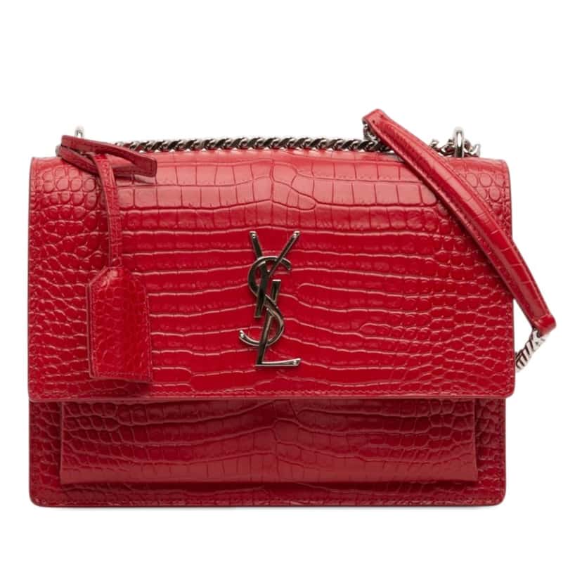 Saint Laurent Medium Croc Embossed Leather Monogram Sunset Crossbody Red Leather Very good condition - Front View