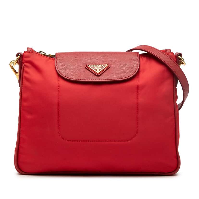 Prada Saffiano Trimmed Tessuto Crossbody Red Very good condition - Front View