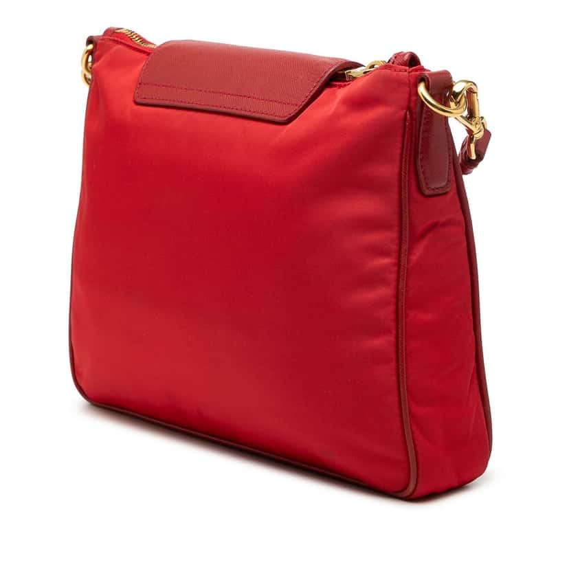 Prada Saffiano Trimmed Tessuto Crossbody Red Very good condition - Back View