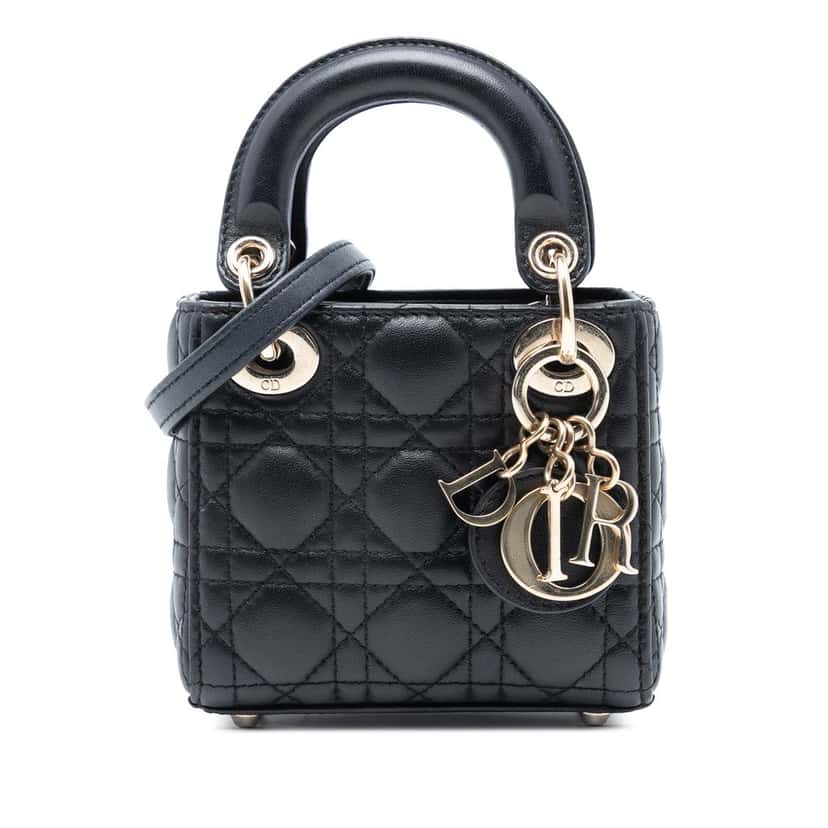 Dior Micro Lambskin Cannage Lady Dior Black Leather Very good condition - Front View