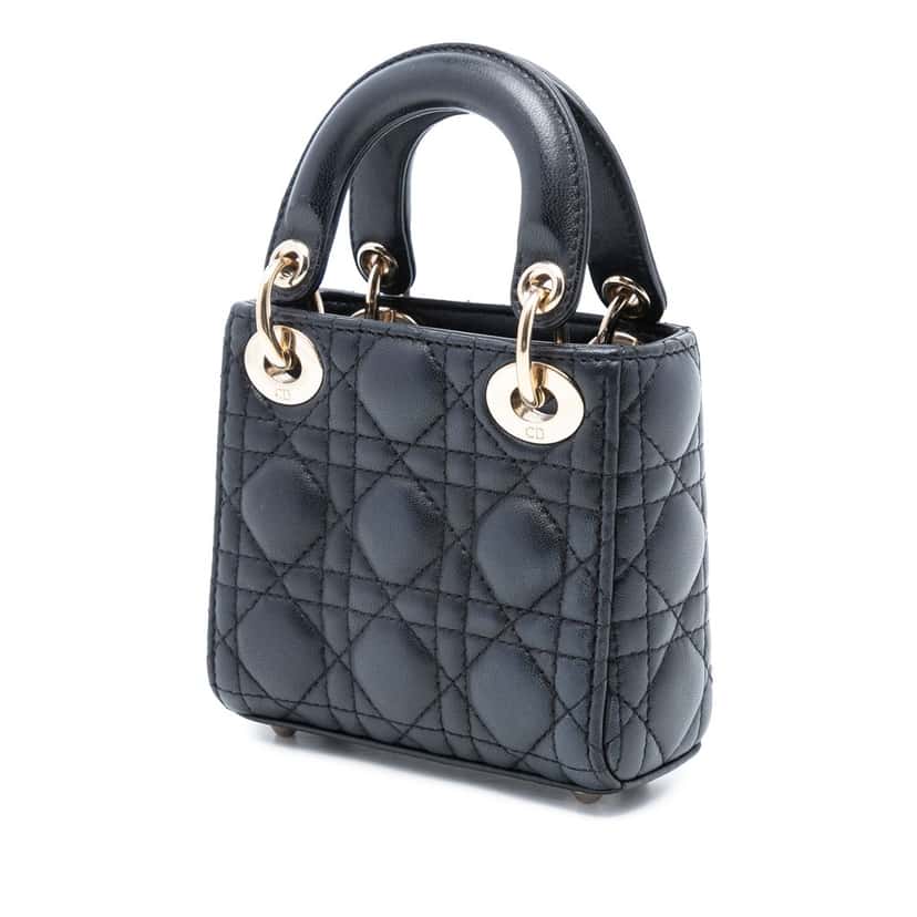 Dior Micro Lambskin Cannage Lady Dior Black Leather Very good condition - Back View