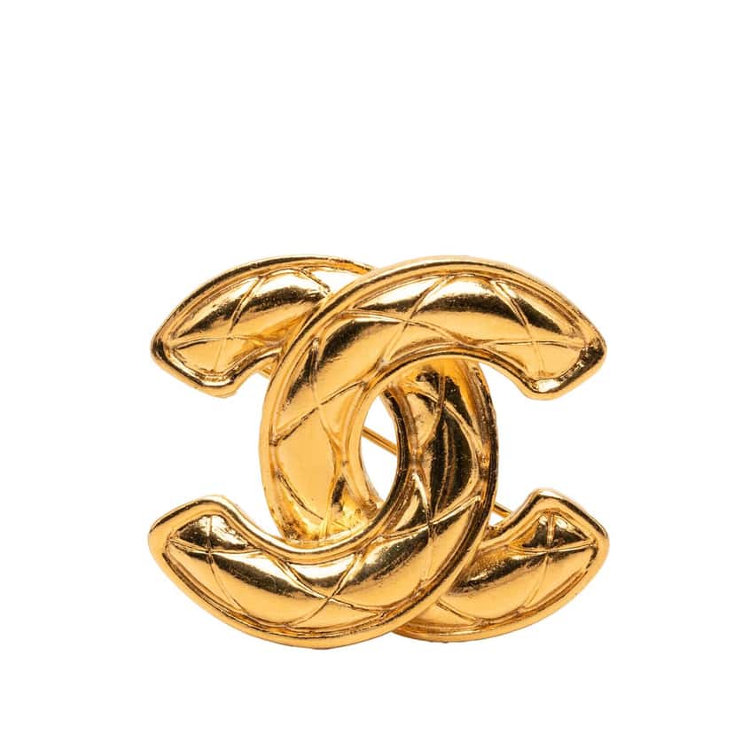 Chanel CC Quilted Gold Plated Pin Brooch Gold Metal Very good condition - Front View
