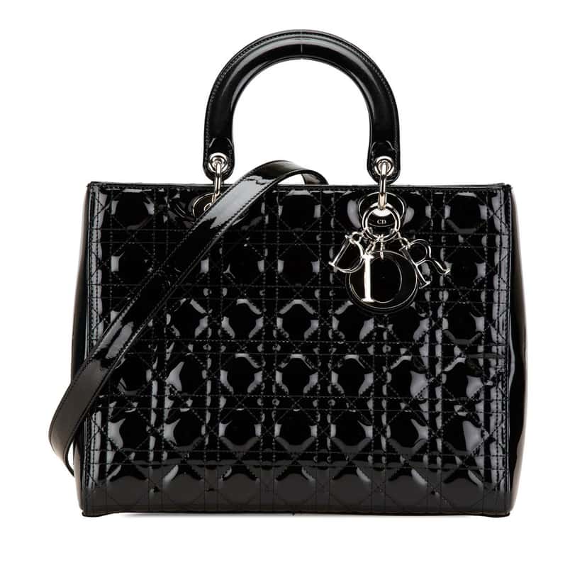 Dior Large Patent Cannage Lady Dior Black Leather Very good condition - Front View