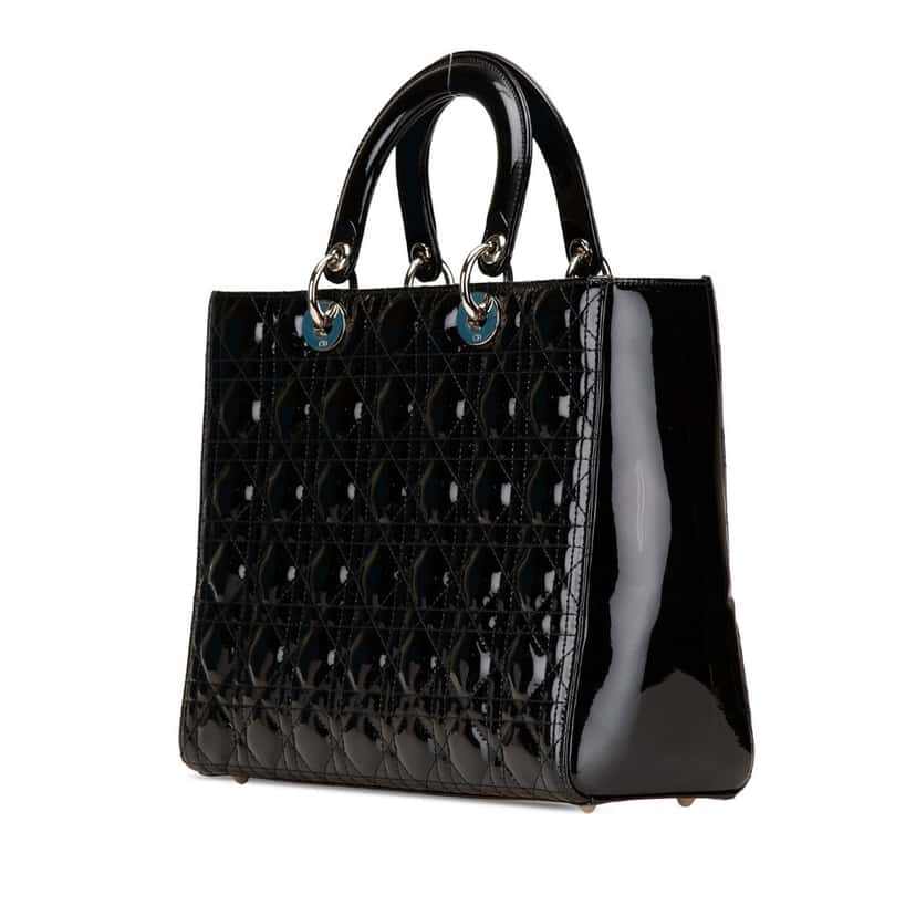 Dior Large Patent Cannage Lady Dior Black Leather Very good condition - Back View