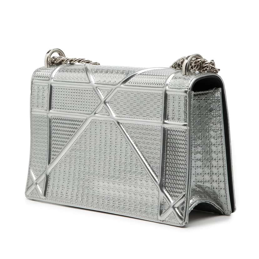 Dior Medium Metallic Patent Microcannage Diorama Flap Silver Leather Good condition - Back View