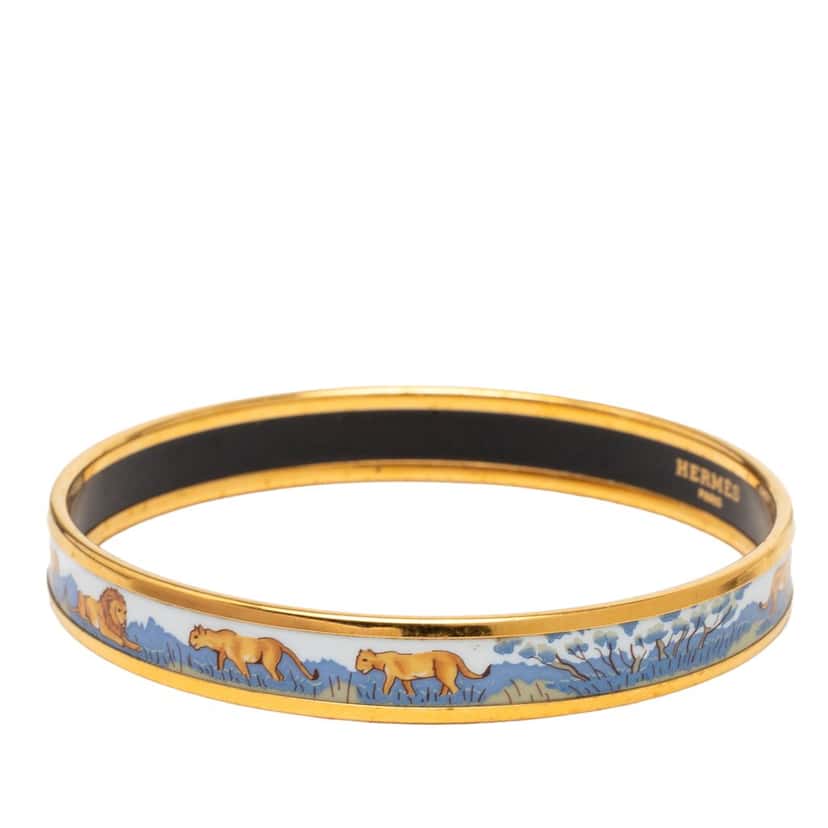 Hermès Narrow Safari Enamel Bangle 65 Blue Very good condition - Back View