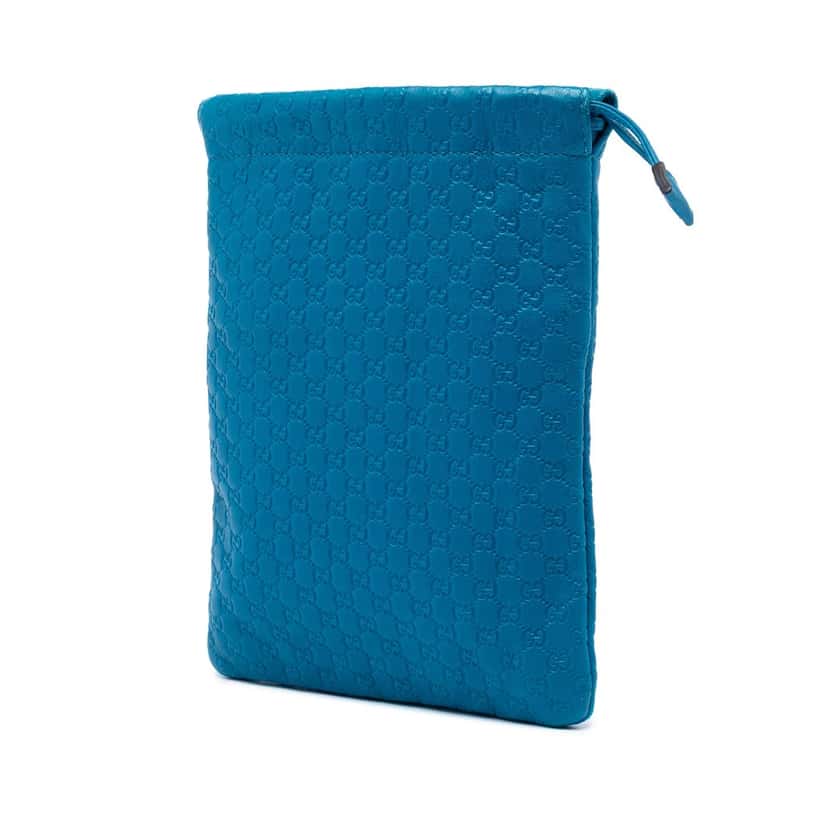 Gucci Microguccissima Drawstring Pouch Blue Leather Very good condition - Back View