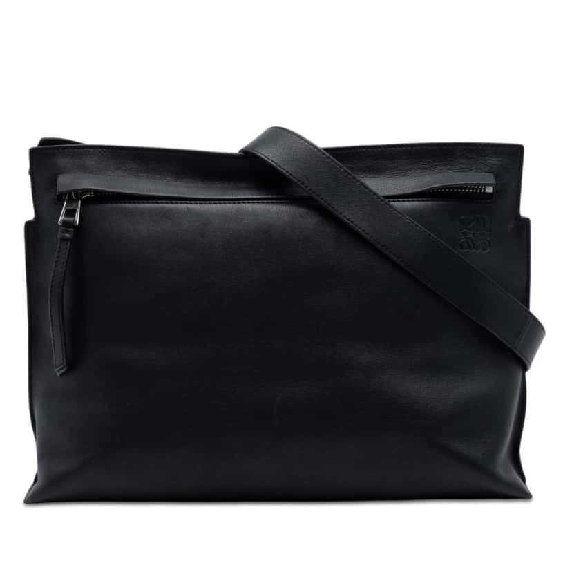 LOEWE Leather Anagram T Pouch Crossbody Black Leather Very good condition - Front View