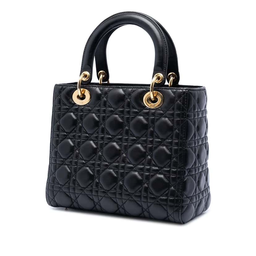 Dior Medium Lambskin Cannage Lady Dior Black Leather Very good condition - Back View