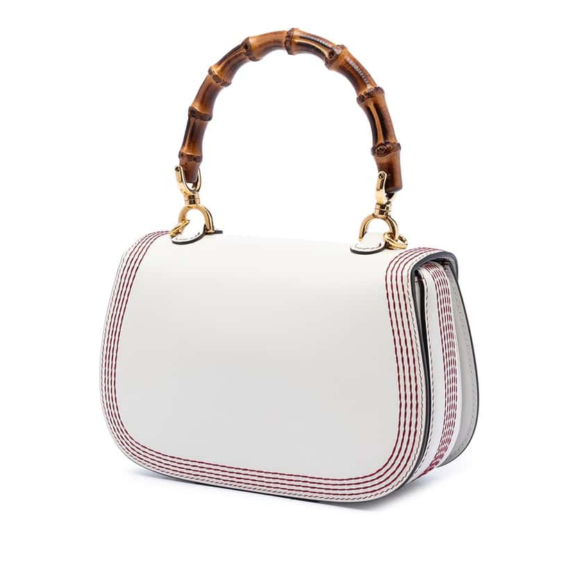 Gucci Small Calfskin Stitched Bamboo 1947 Top Handle Bag White Leather Very good condition - Back View