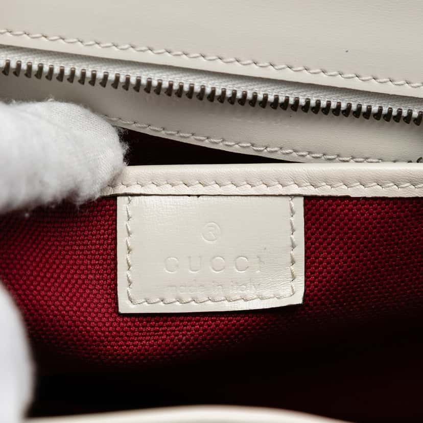 Gucci Small Calfskin Stitched Bamboo 1947 Top Handle Bag White Leather Very good condition - Box View